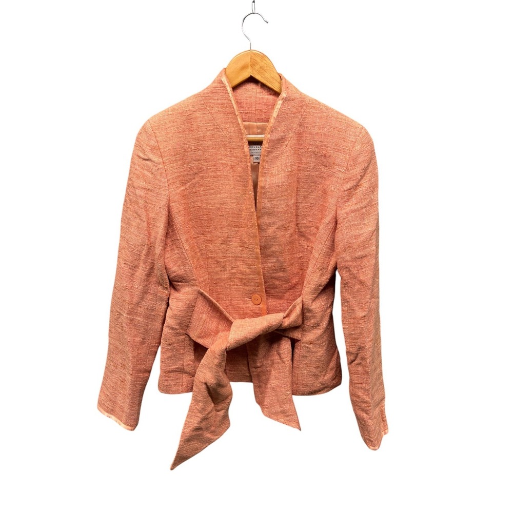 Douglas Hannant Insignia Silk Blazer Women's Size 10‎ Pink Tie Front Jacket USA
